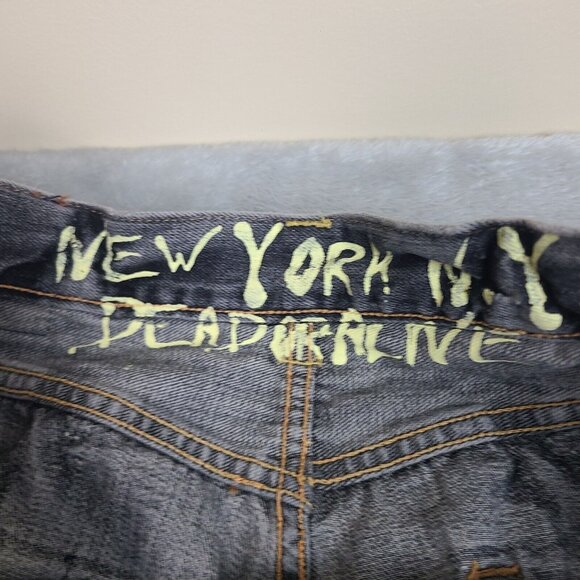 Ed Hardy Denim‎ embroidered black panther head patch leopard jean 40x34 Y2K Rare - Picture 2 of 12